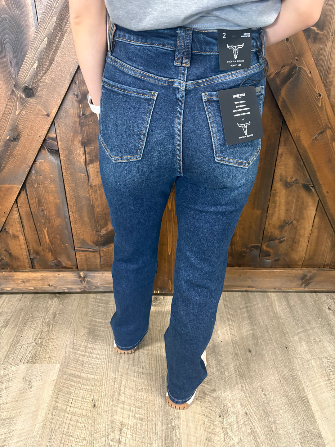 L&B Dark Wash High Rise Vintage Bootcut Jeans W/ Adjustable Waist