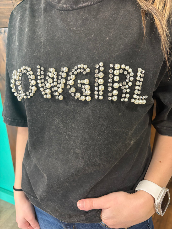 Ariat Women's Pearl Cowgirl Washed Black Cropped Tee