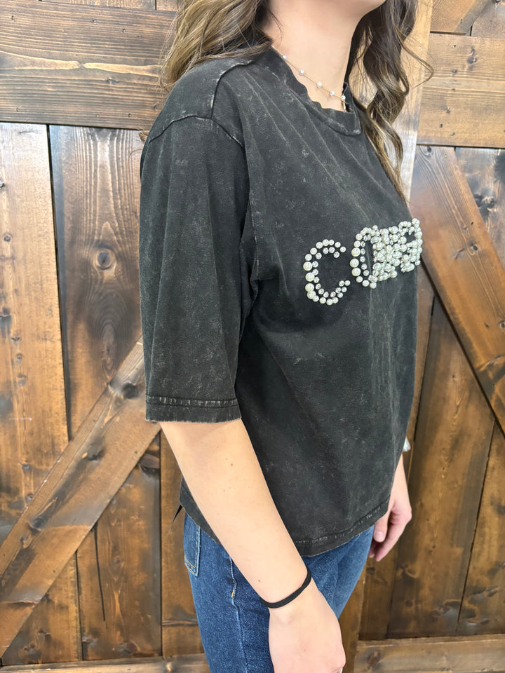 Ariat Women's Pearl Cowgirl Washed Black Cropped Tee