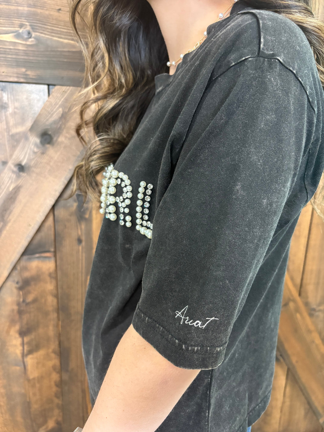 Ariat Women's Pearl Cowgirl Washed Black Cropped Tee