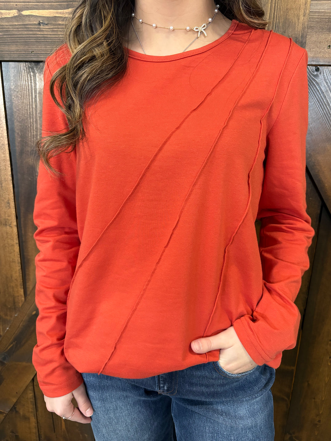 Asymmetric Seam Detail Long Sleeve Top- 3 Colors