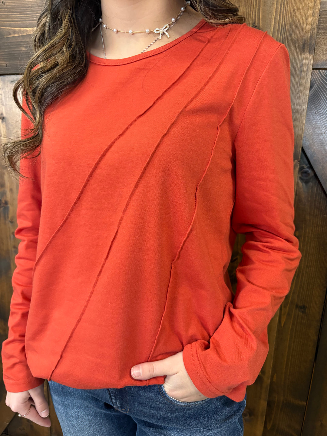 Asymmetric Seam Detail Long Sleeve Top- 3 Colors