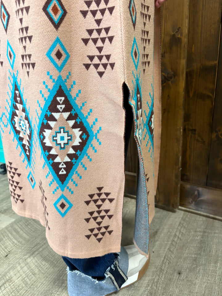 L&B Khaki Aztec Long Sleeve Knitted Cardigan