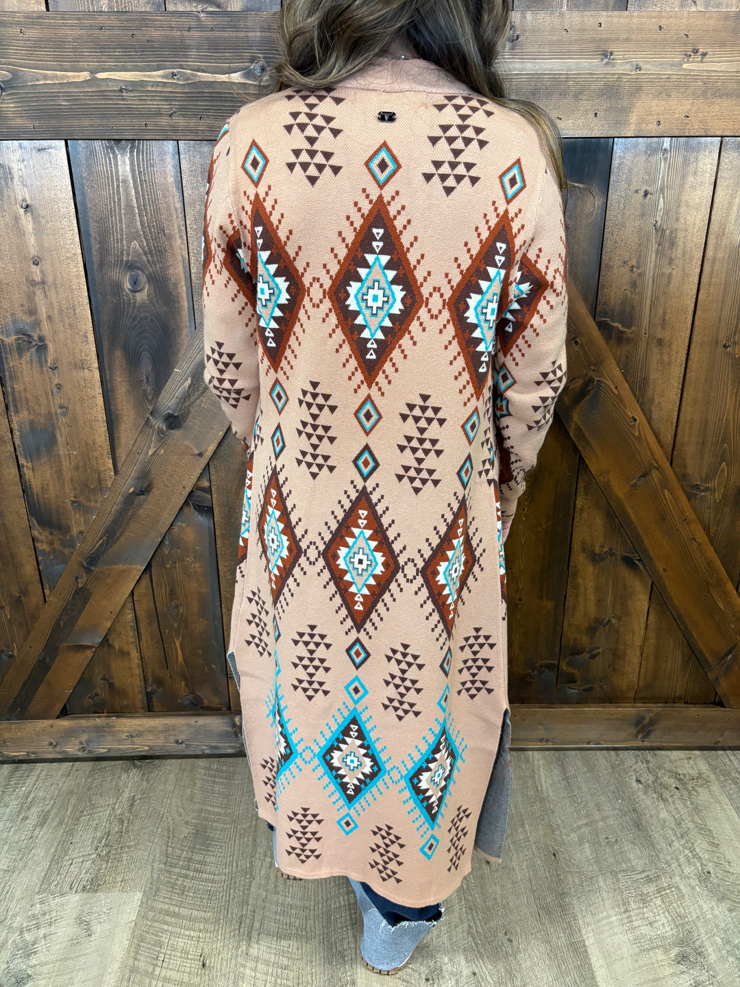 L&B Khaki Aztec Long Sleeve Knitted Cardigan