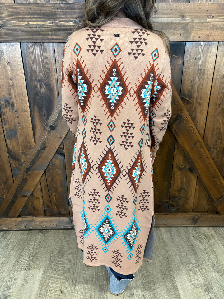 L&B Khaki Aztec Long Sleeve Knitted Cardigan