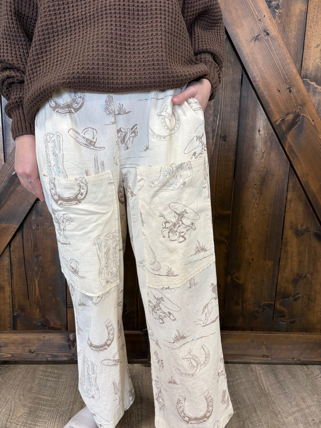 Western Motif Wide Leg Pants*