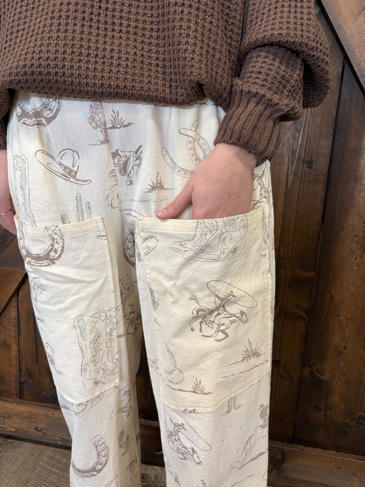 Western Motif Wide Leg Pants*