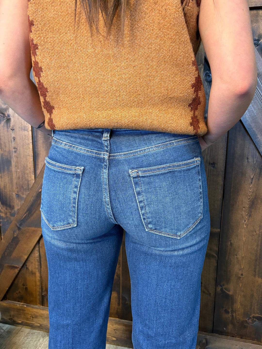 Risen Tummy Control Mid Rise Wide Cuffed Jeans