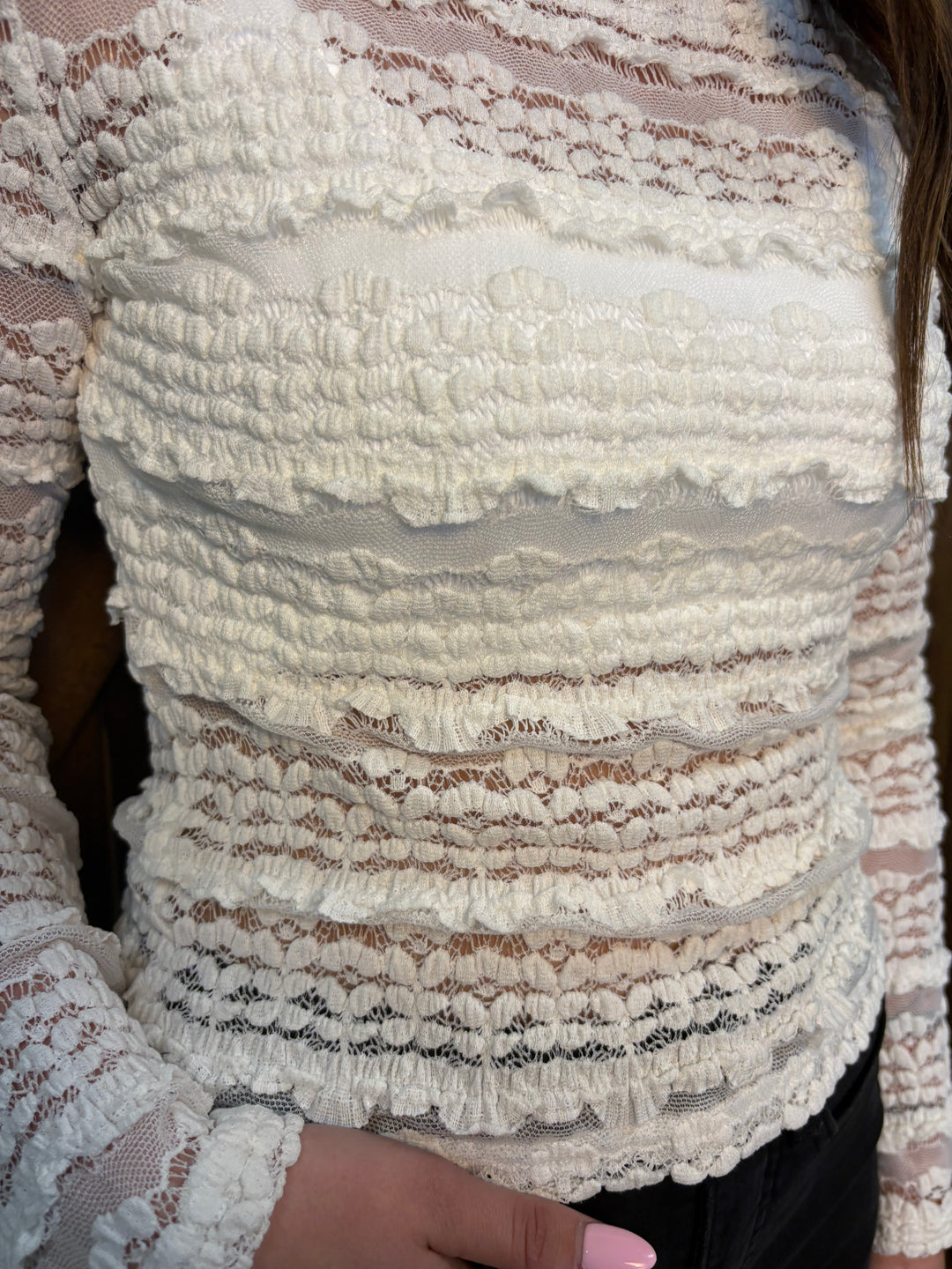 Ruffled Detail Flower Lace Top- 2 Colors