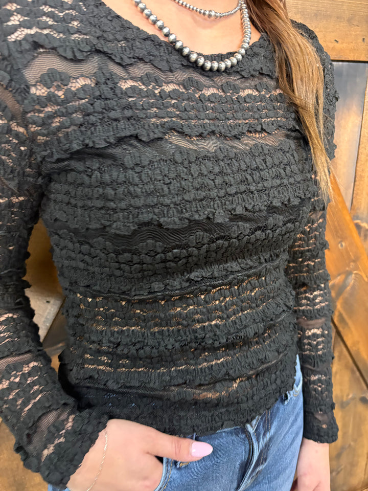 Ruffled Detail Flower Lace Top- 2 Colors