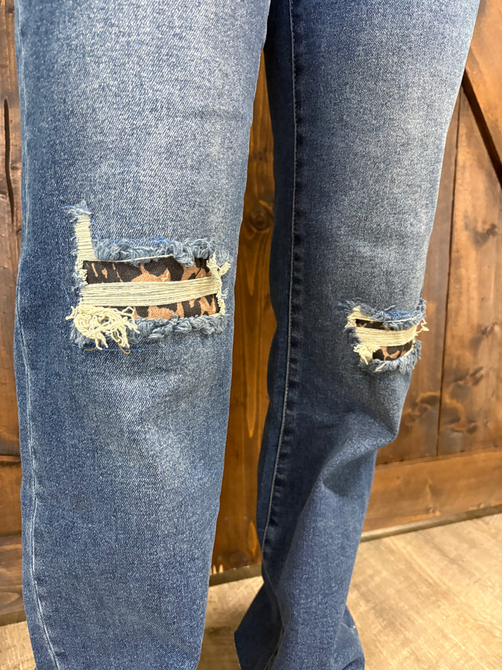 L&B Dark Wash Leopard Patch Boyfriend Jeans