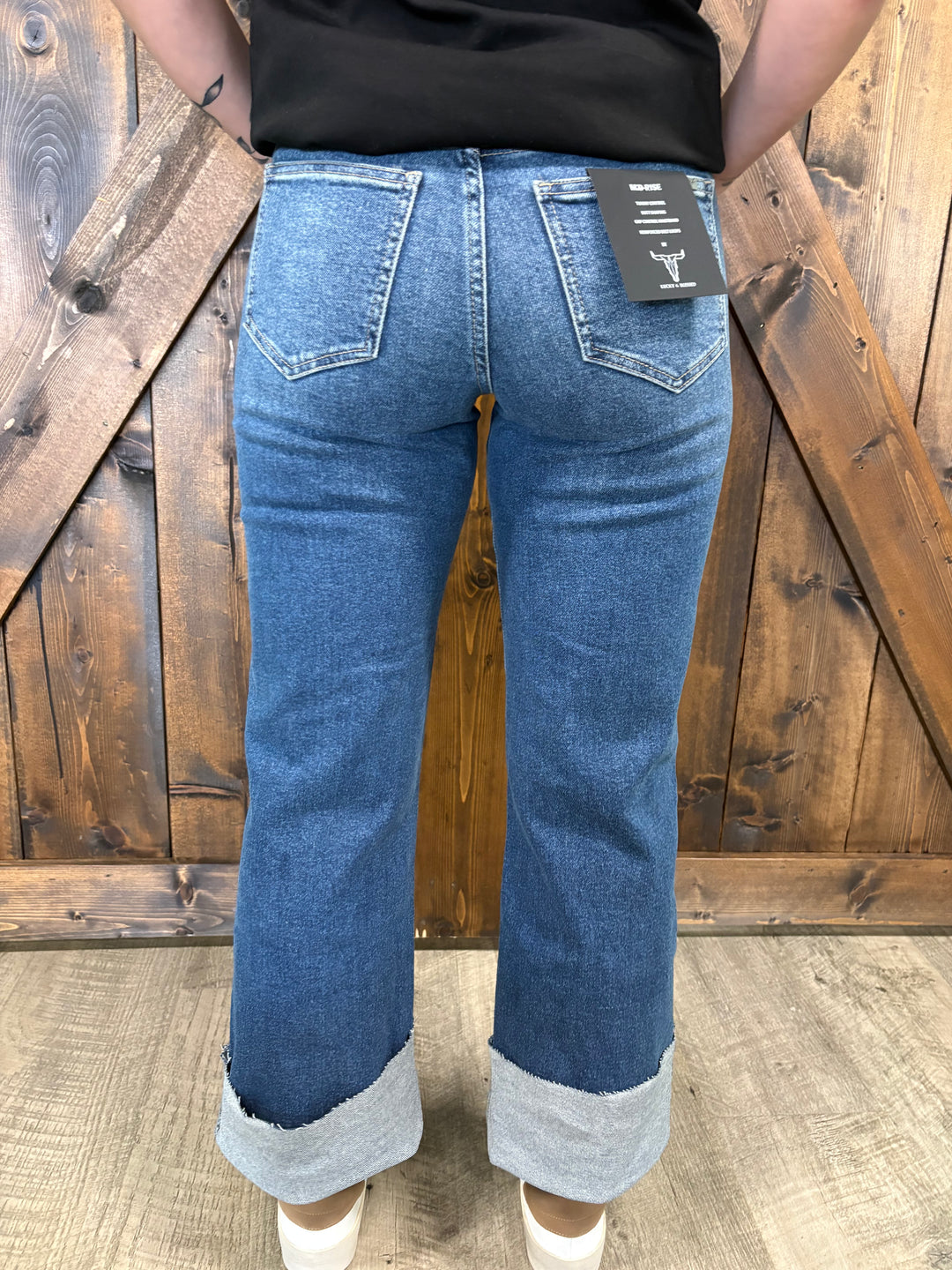 L&B Dark Wash Leopard Patch Boyfriend Jeans