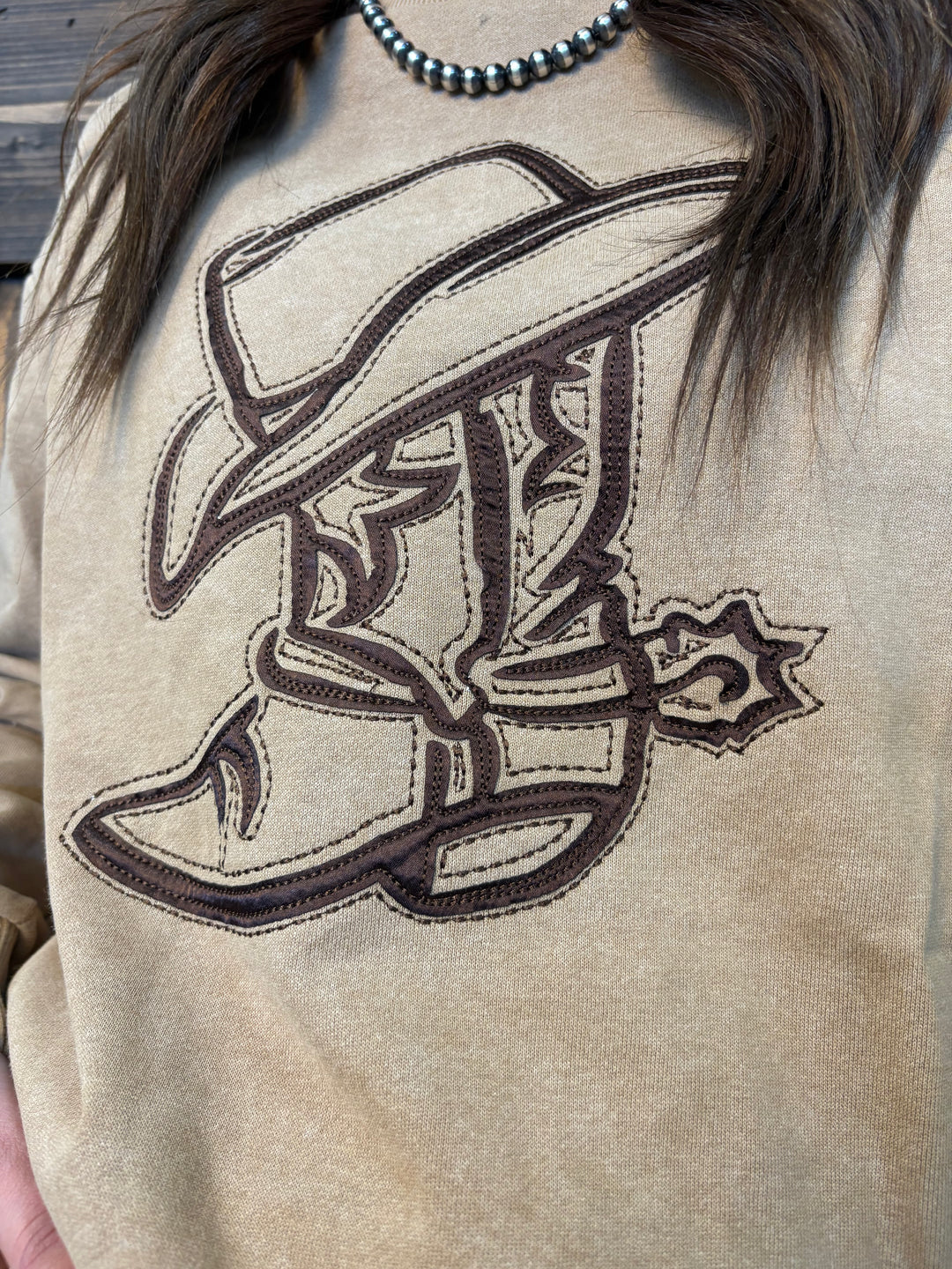 L&B Camel Vintage Embroidered Detailed Sweatshirt