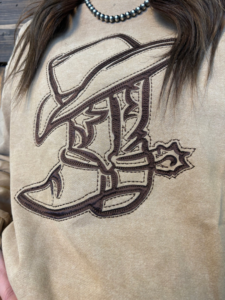 L&B Camel Vintage Embroidered Detailed Sweatshirt