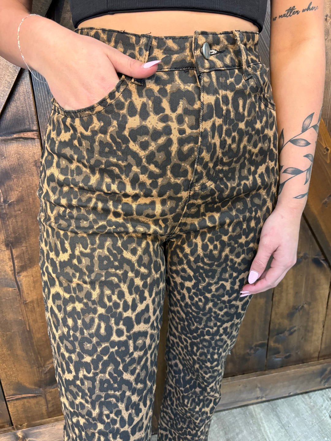 Denim Leopard Print Straight Leg Jeans