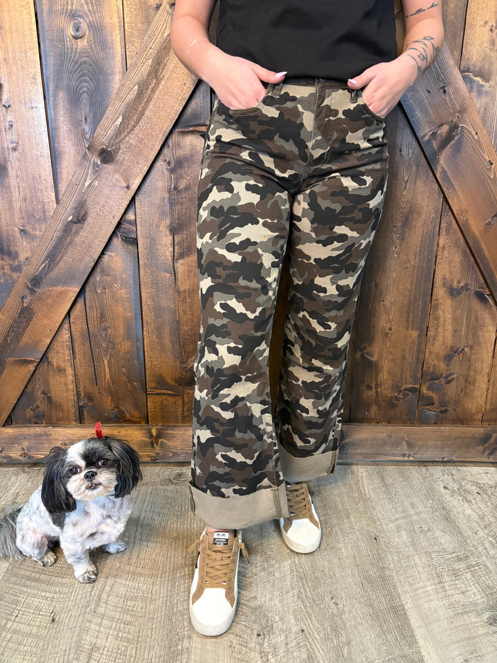 L&B Camo Front Crease Cuffed Boyfriend Jeans