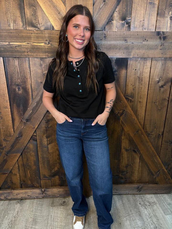 Risen Dark Wash Mid Rise Wide Baggy Jeans