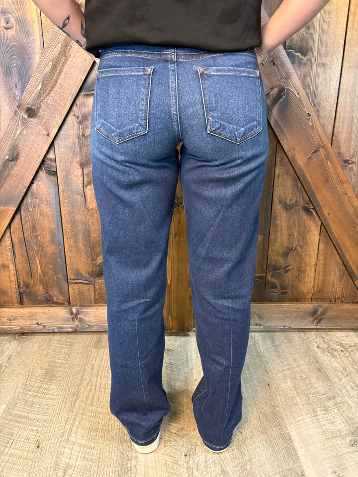 Risen Dark Wash Mid Rise Wide Baggy Jeans