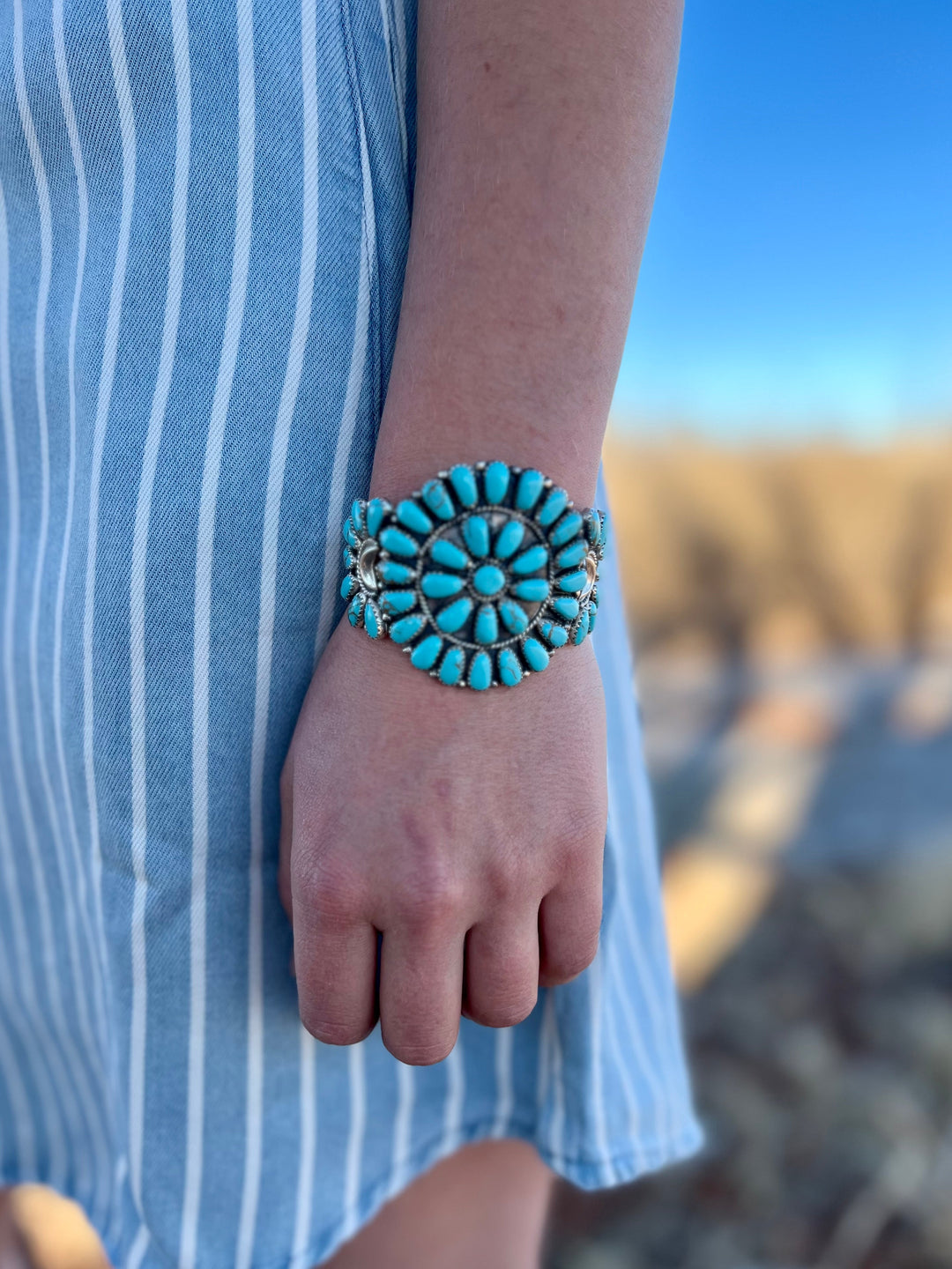 Tala Navajo Turquoise Sterling Silver Cuff Bracelet | gussieduponline