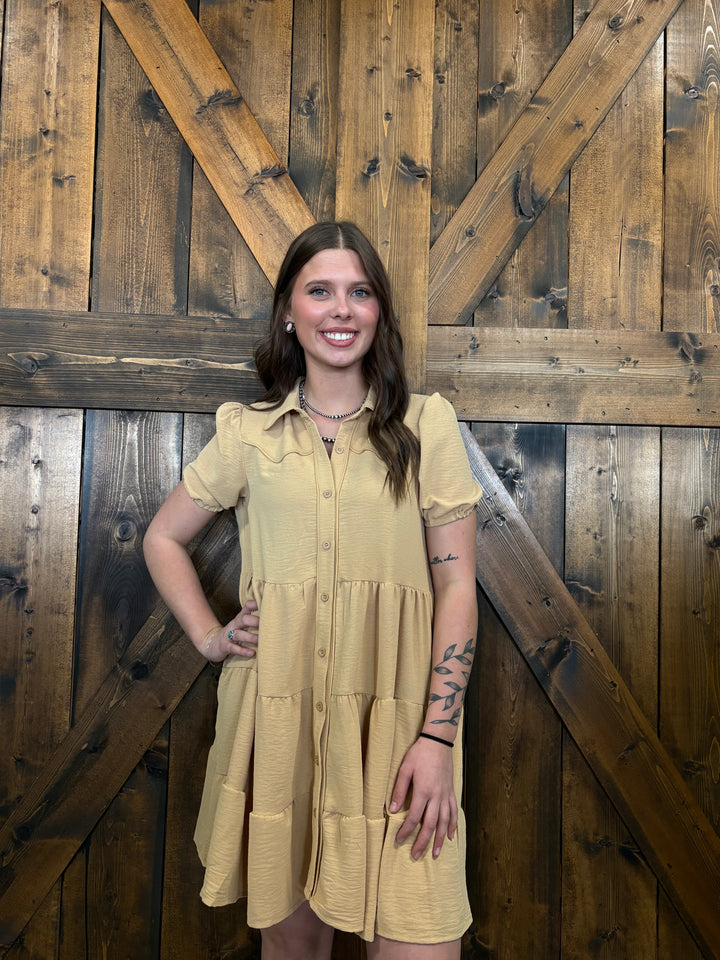 L&B Puff Sleeve Western Tier Piping Yoke Dress - 3 Colors