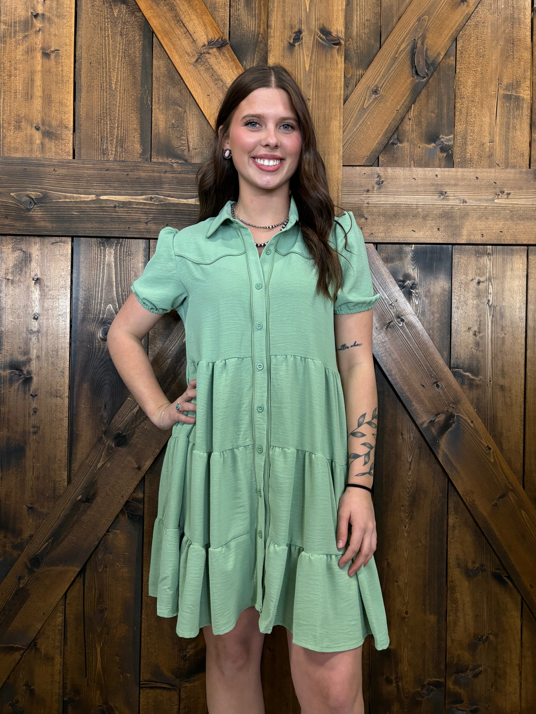 L&B Puff Sleeve Western Tier Piping Yoke Dress - 3 Colors