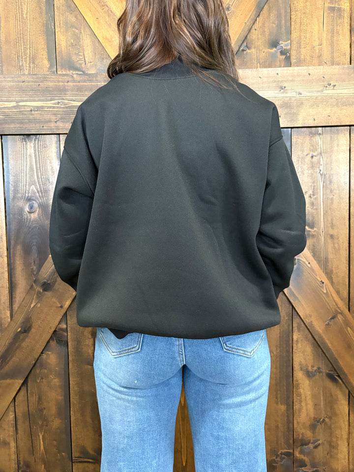 Black High Mock Neck Loose Fit Sweatshirt