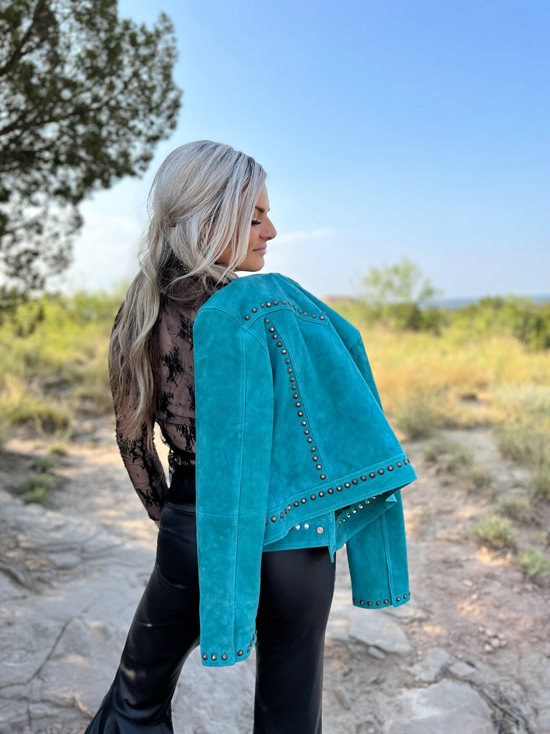 It's Getting Dangerous Studded Leather Jacket - Turquoise | gussieduponline