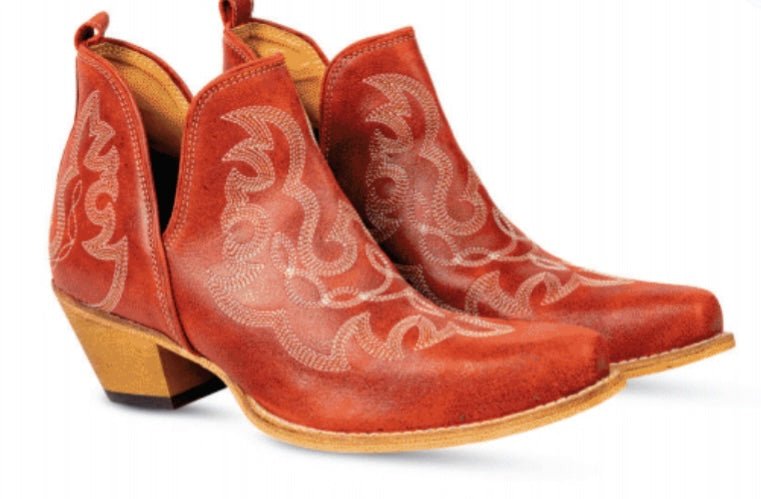 Myra Maisie Red Leather Stitched Booties | gussieduponline