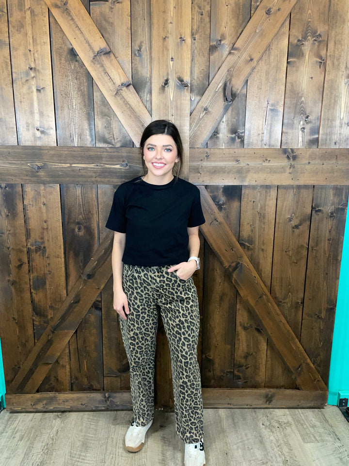 Risen Slouchy Ankle Barrel Leopard Jeans