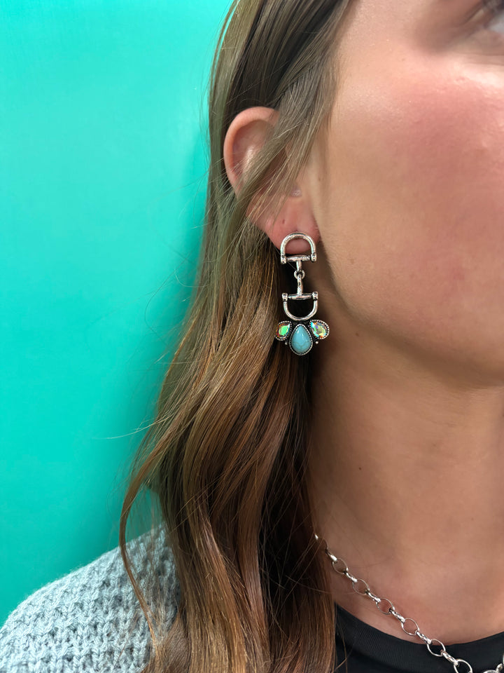 Western Snaffle Bit & Turquoise Stone Earrings