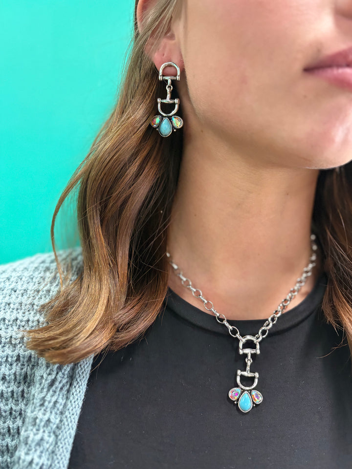Western Snaffle Bit & Turquoise Stone Earrings