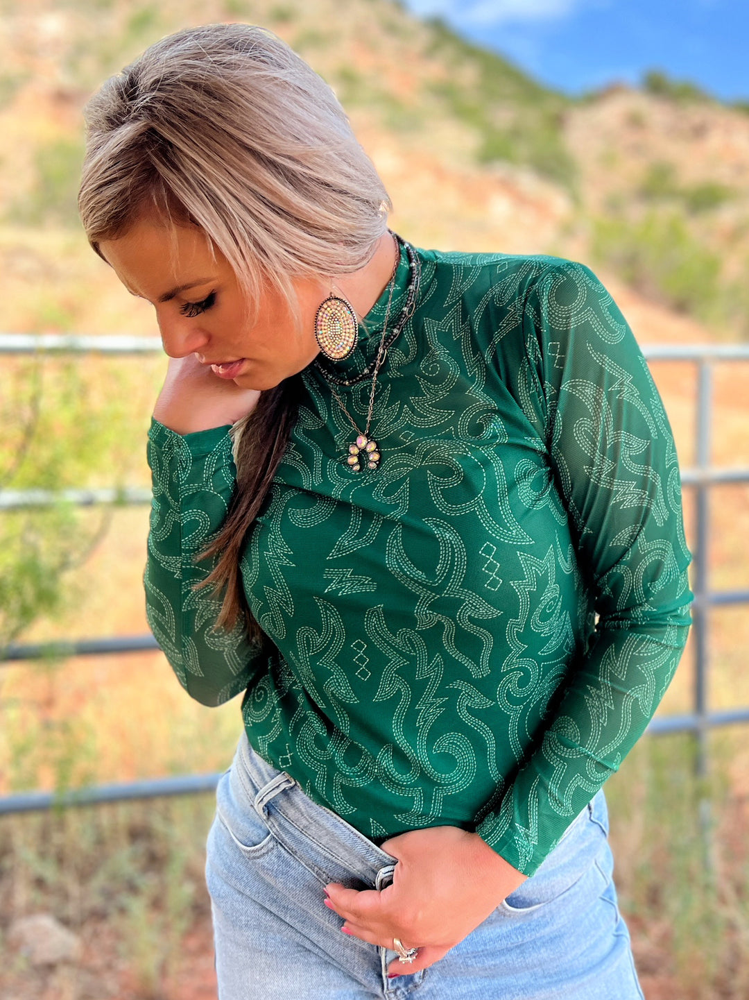 Bonfire Nights Green Mesh Top | gussieduponline