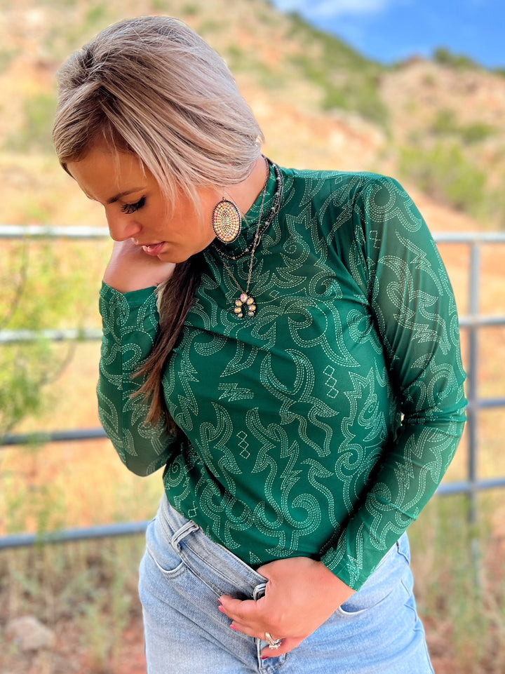 Bonfire Nights Green Mesh Top | gussieduponline