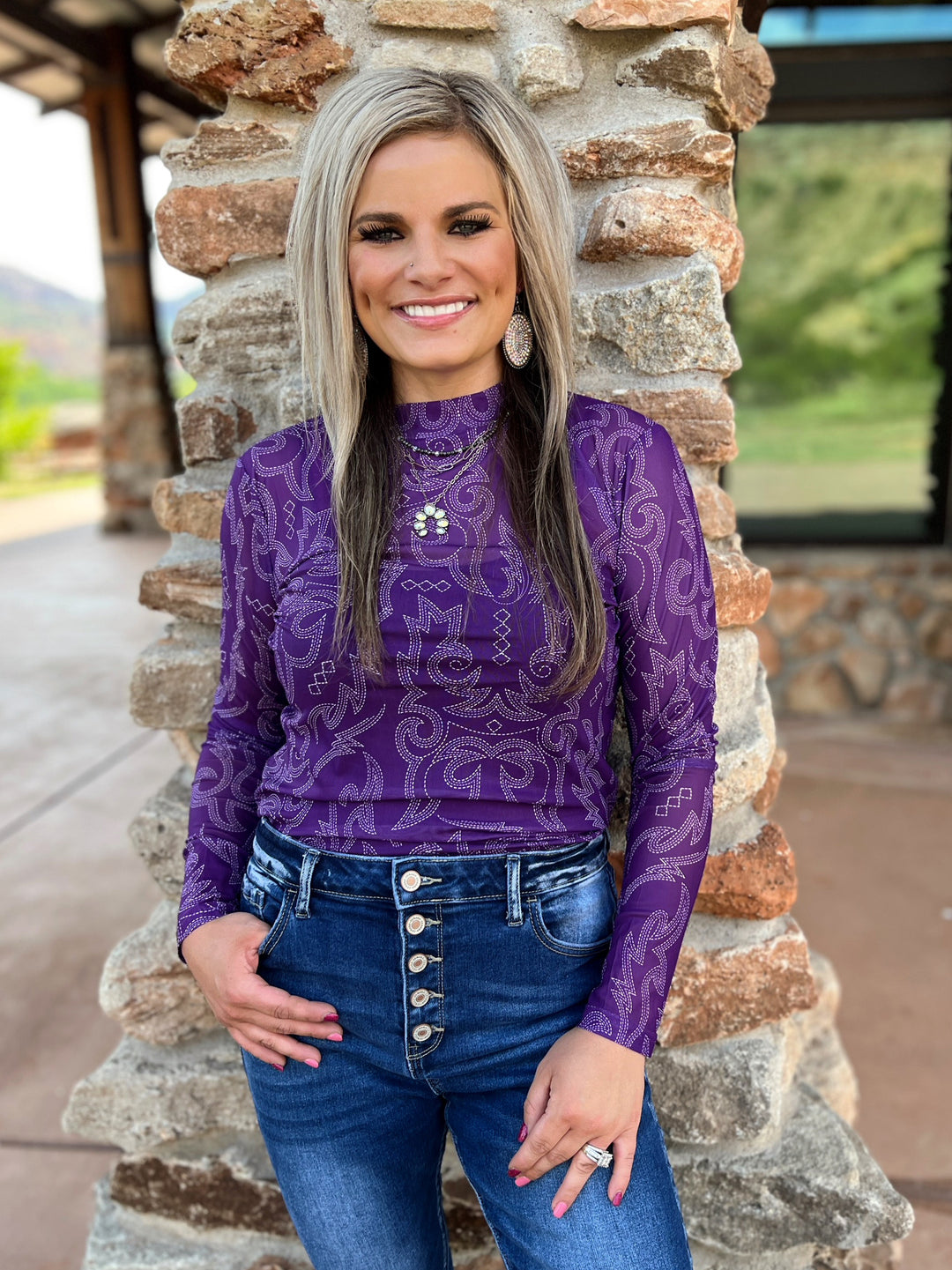 Bonfire Nights Purple Mesh Top | gussieduponline