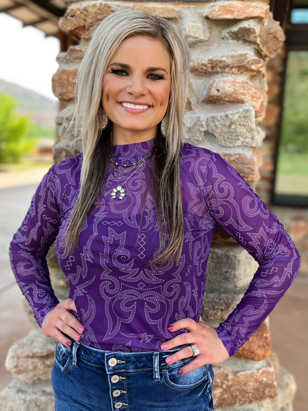 Bonfire Nights Purple Mesh Top | gussieduponline