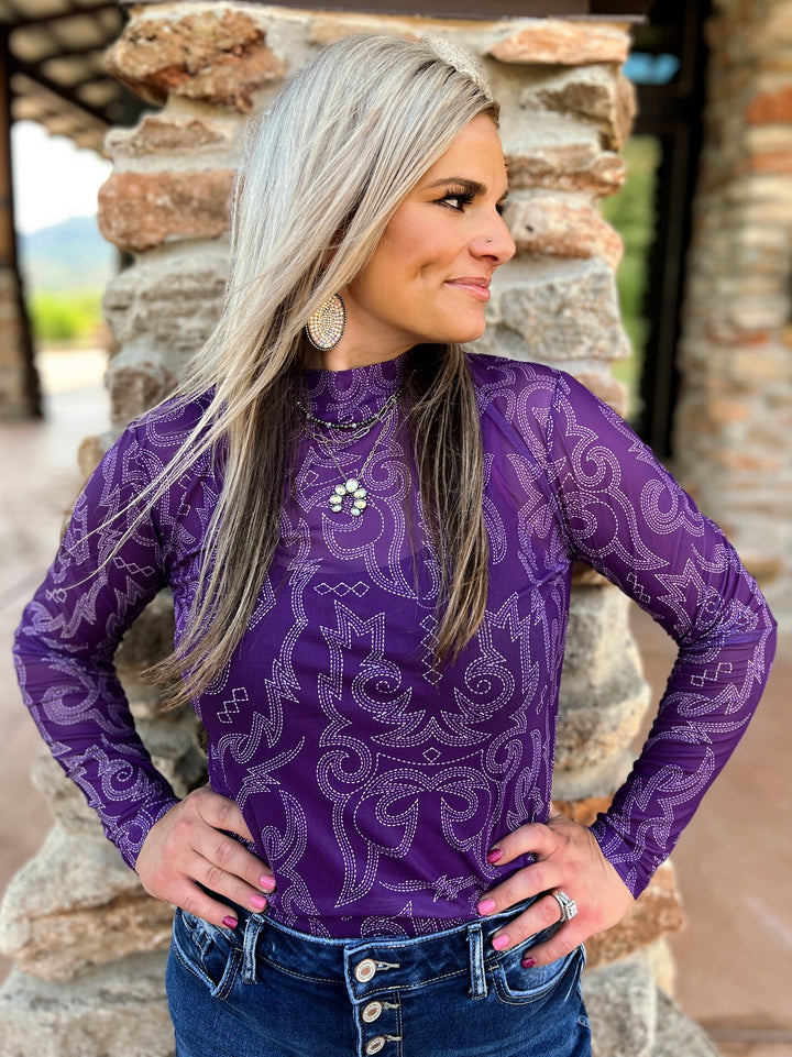 Bonfire Nights Purple Mesh Top | gussieduponline