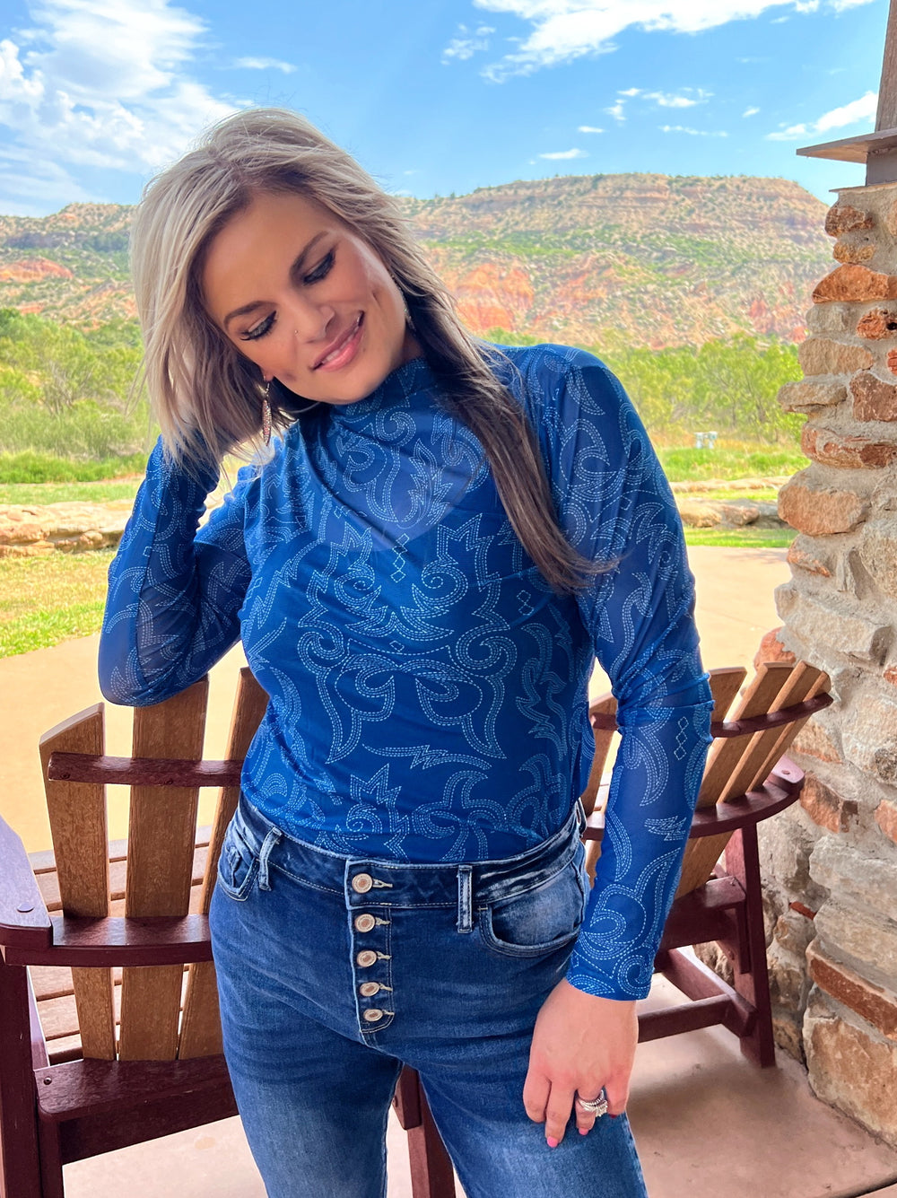 Bonfire Nights Blue Mesh Top | gussieduponline