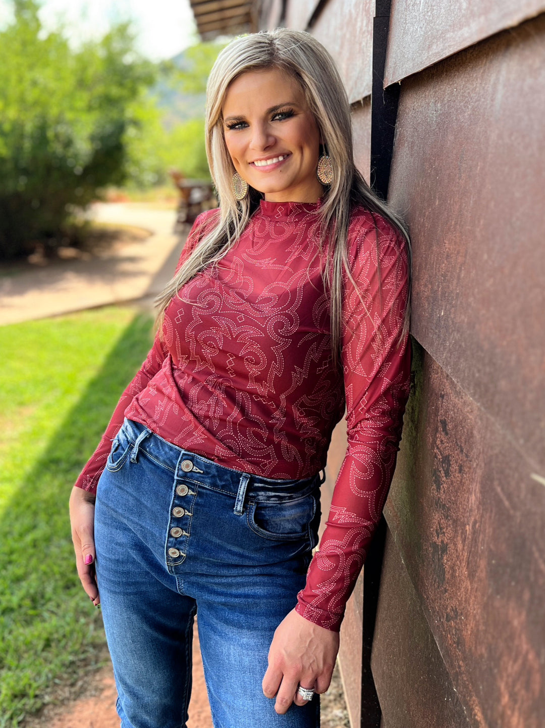 Bonfire Nights Maroon Mesh Top | gussieduponline