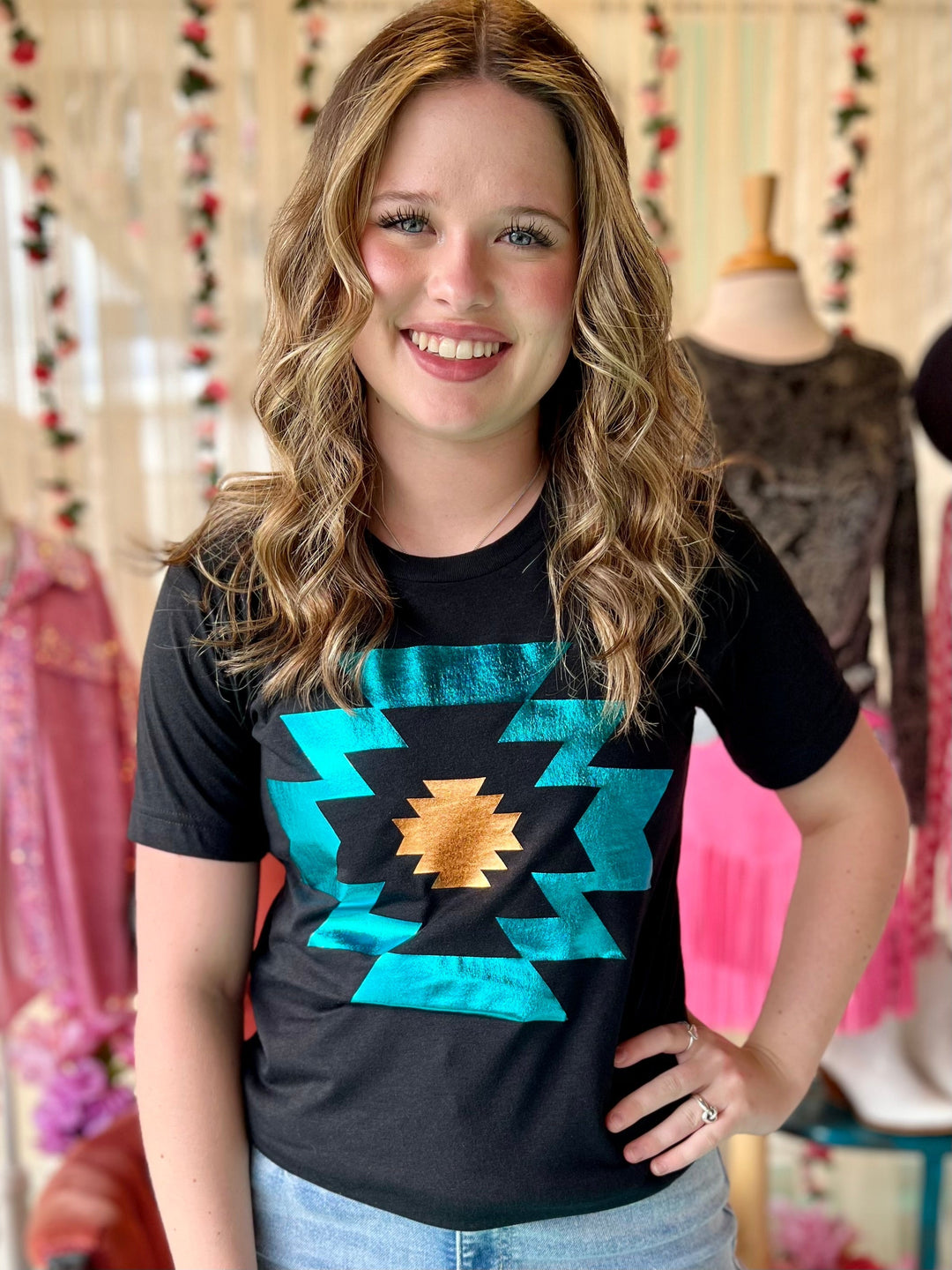 Metallic Aztec Tee | gussieduponline