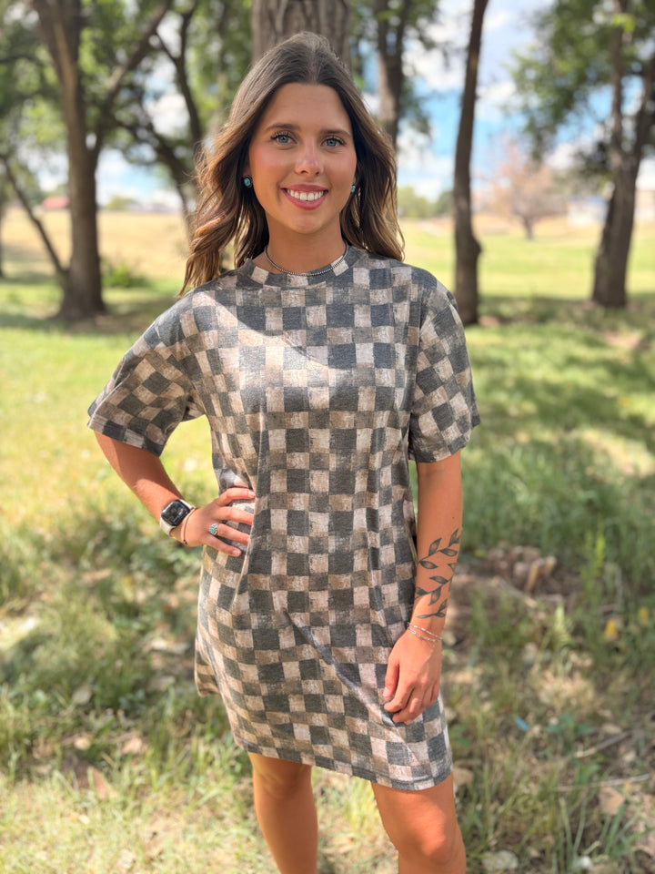 Sterling Kreek Dusty Check T-Shirt Dress