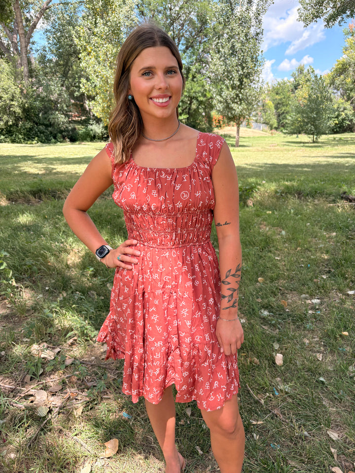 L&B Rust Cattle Brand Flutter Dress