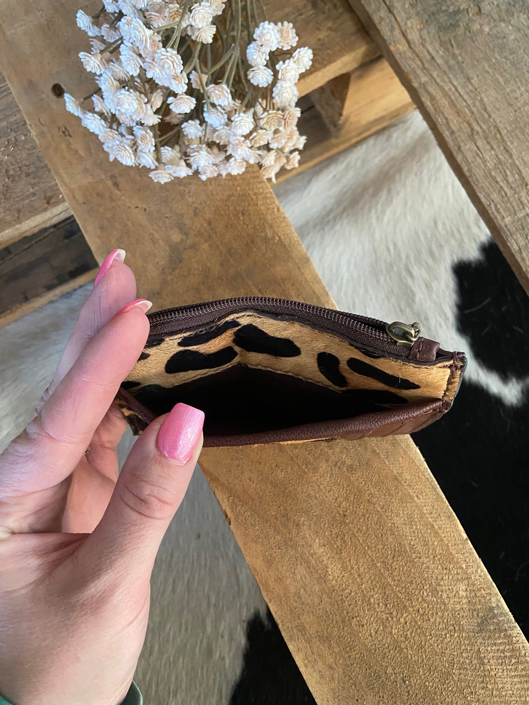 Olay Leopard Hair On Card Holder Coin Purse