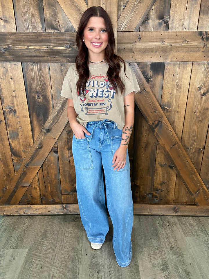 Vervet High Rise w/ Drawstring Wide Leg Jeans