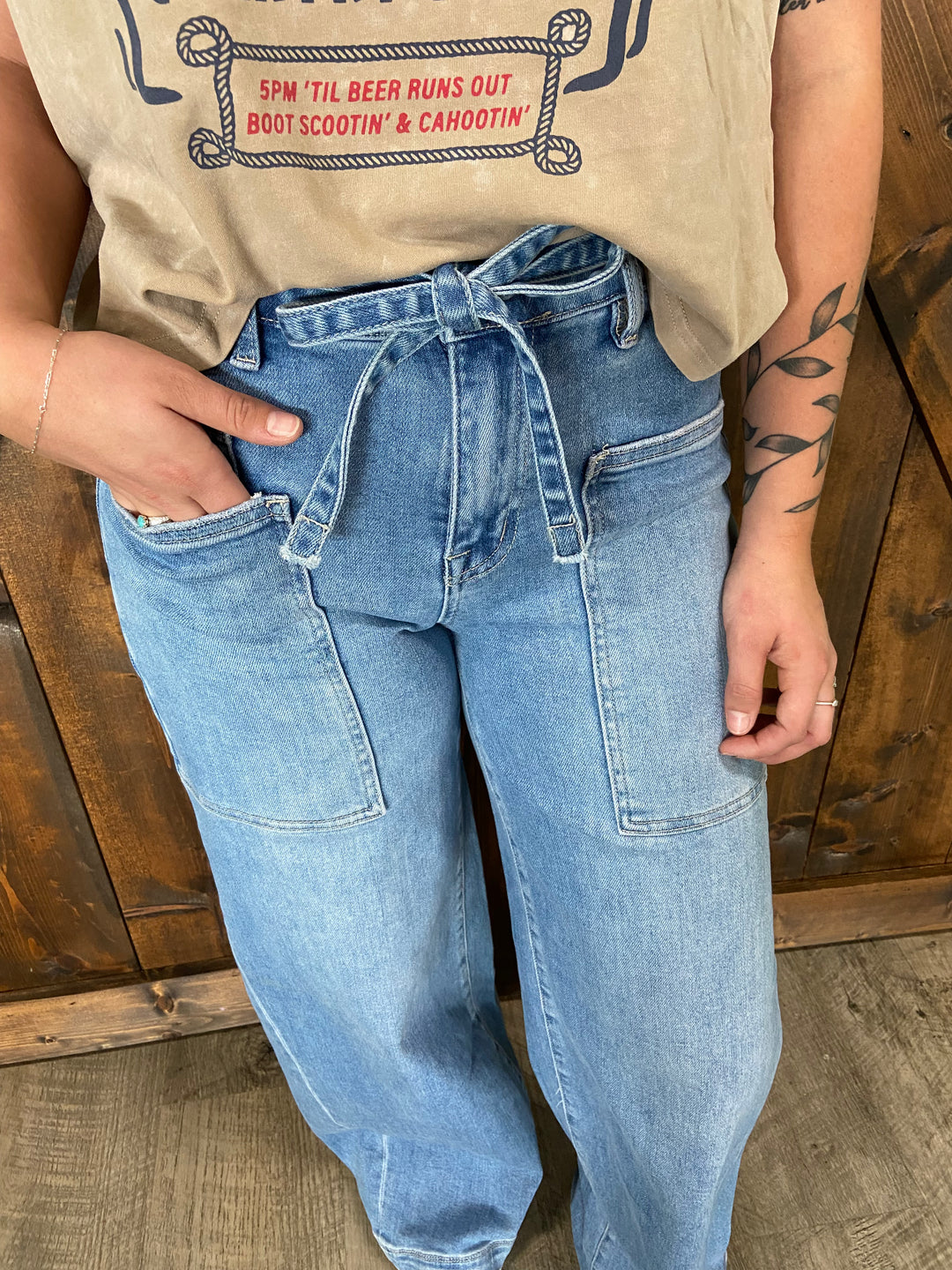 Vervet High Rise w/ Drawstring Wide Leg Jeans