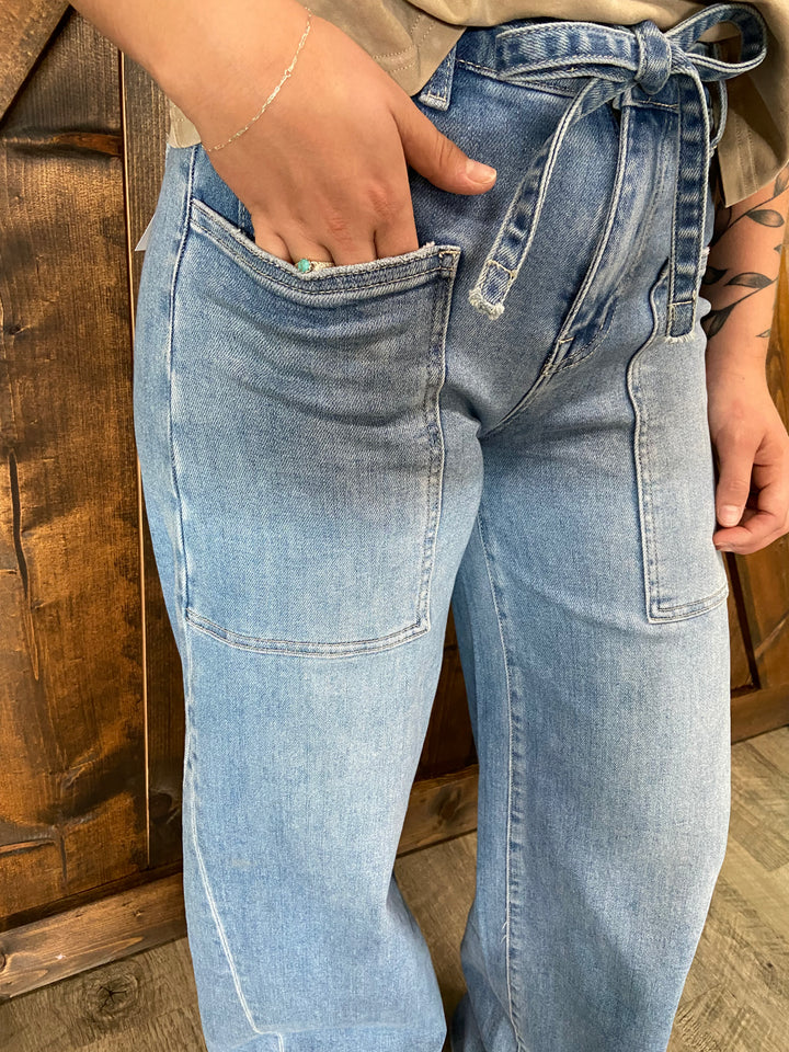 Vervet High Rise w/ Drawstring Wide Leg Jeans