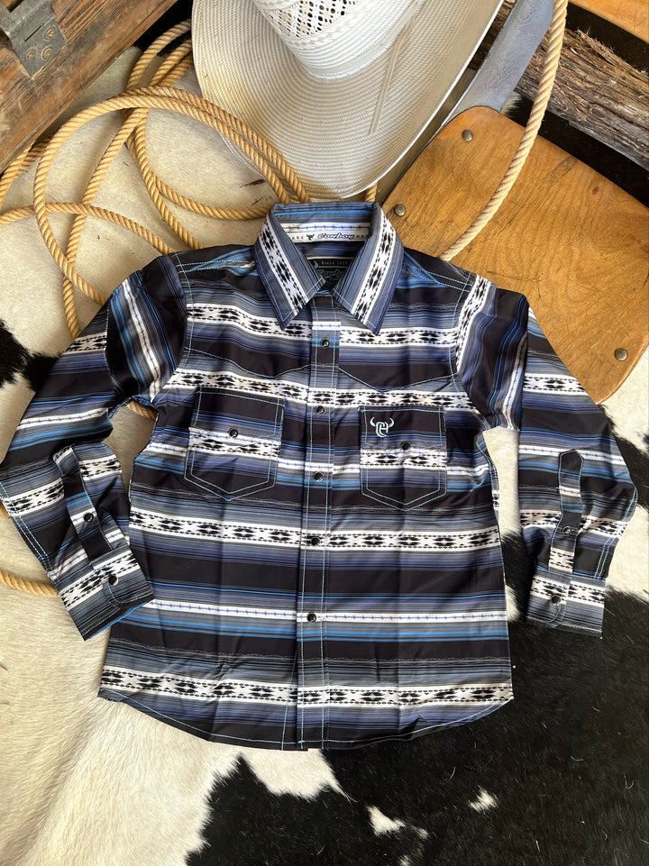 Cowboy Hardware Youth Striped Aztec Button Up | gussieduponline