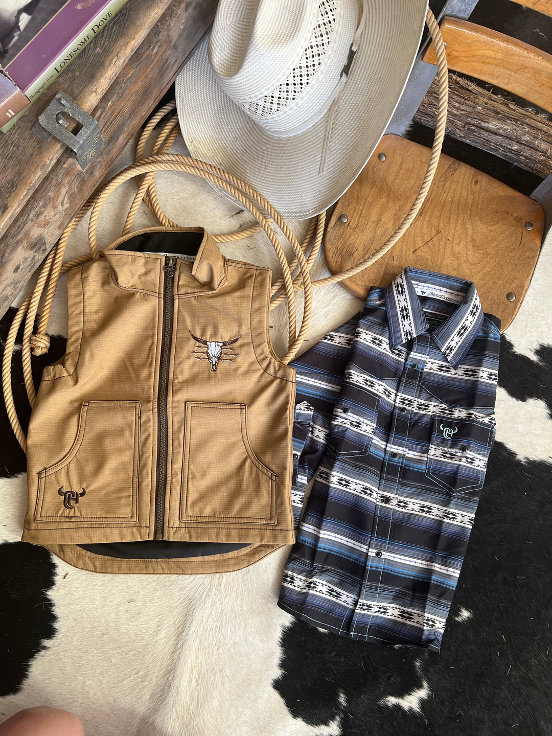 Cowboy Hardware Youth Striped Aztec Button Up | gussieduponline