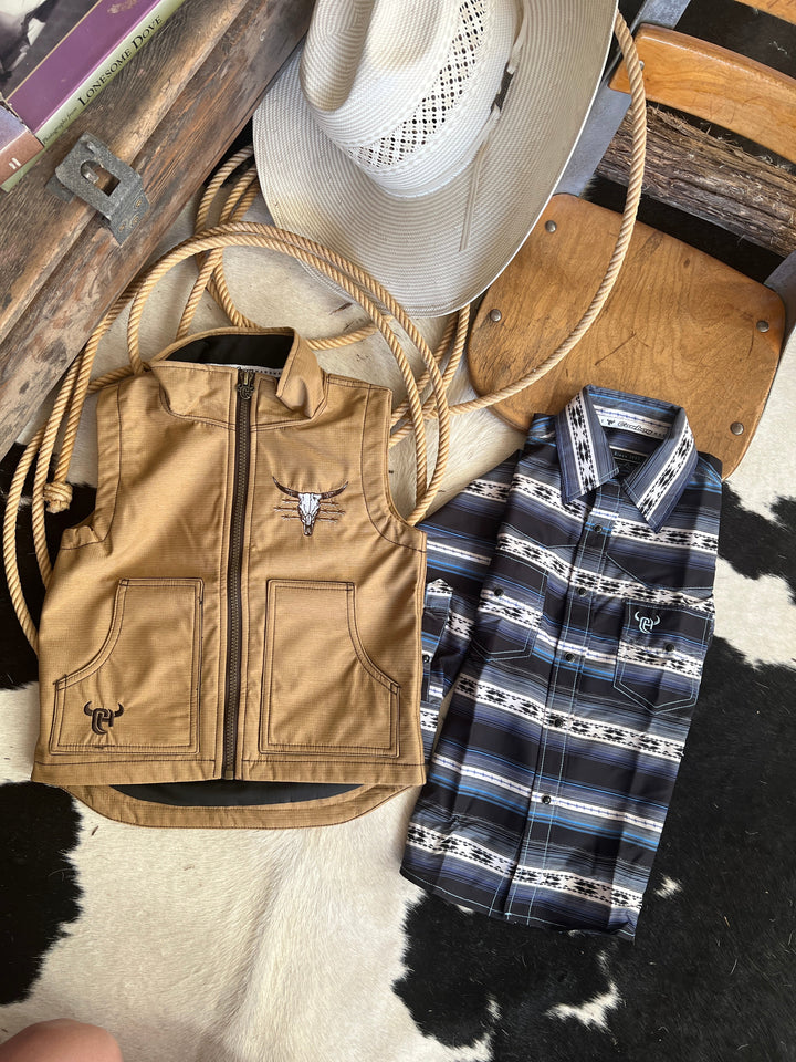 Cowboy Hardware Youth Striped Aztec Button Up | gussieduponline