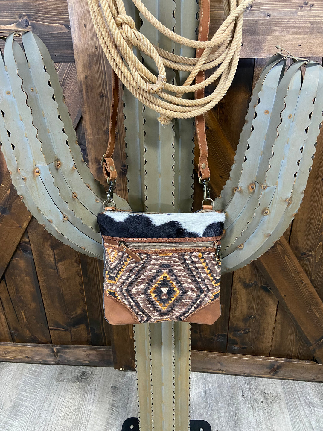 Myra Stone Aztec Canvas & Cowhide Crossbody