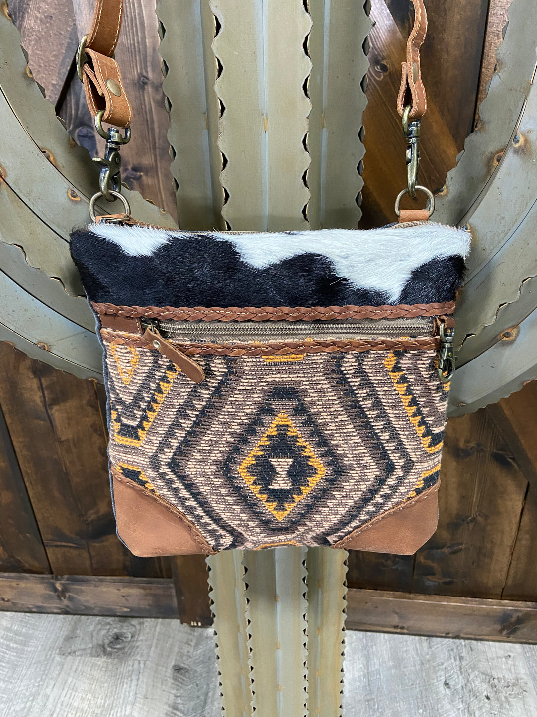 Myra Stone Aztec Canvas & Cowhide Crossbody
